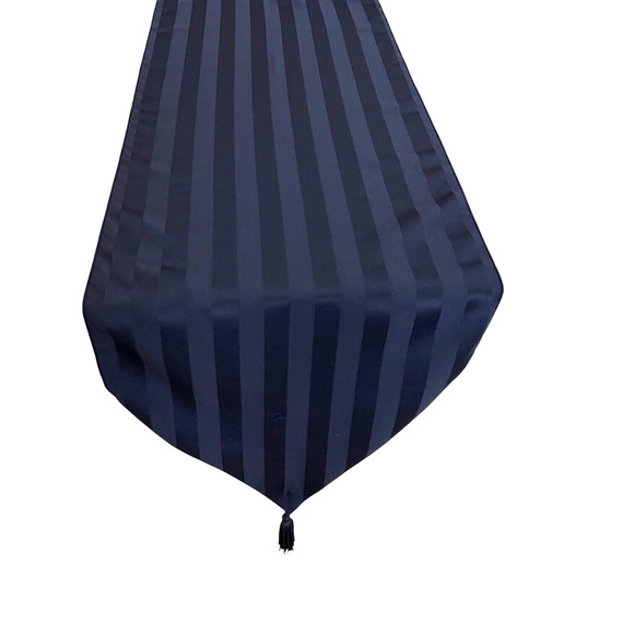 Tablecloth Round Navy Blue Polyester Stripe 70" Diameter & Table Runner Elegant - Picture 8 of 13